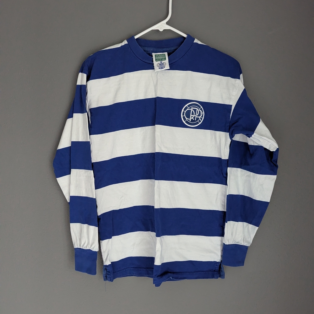 Score draw official retro long sleeve blue and white stripe crewneck shirt Small
